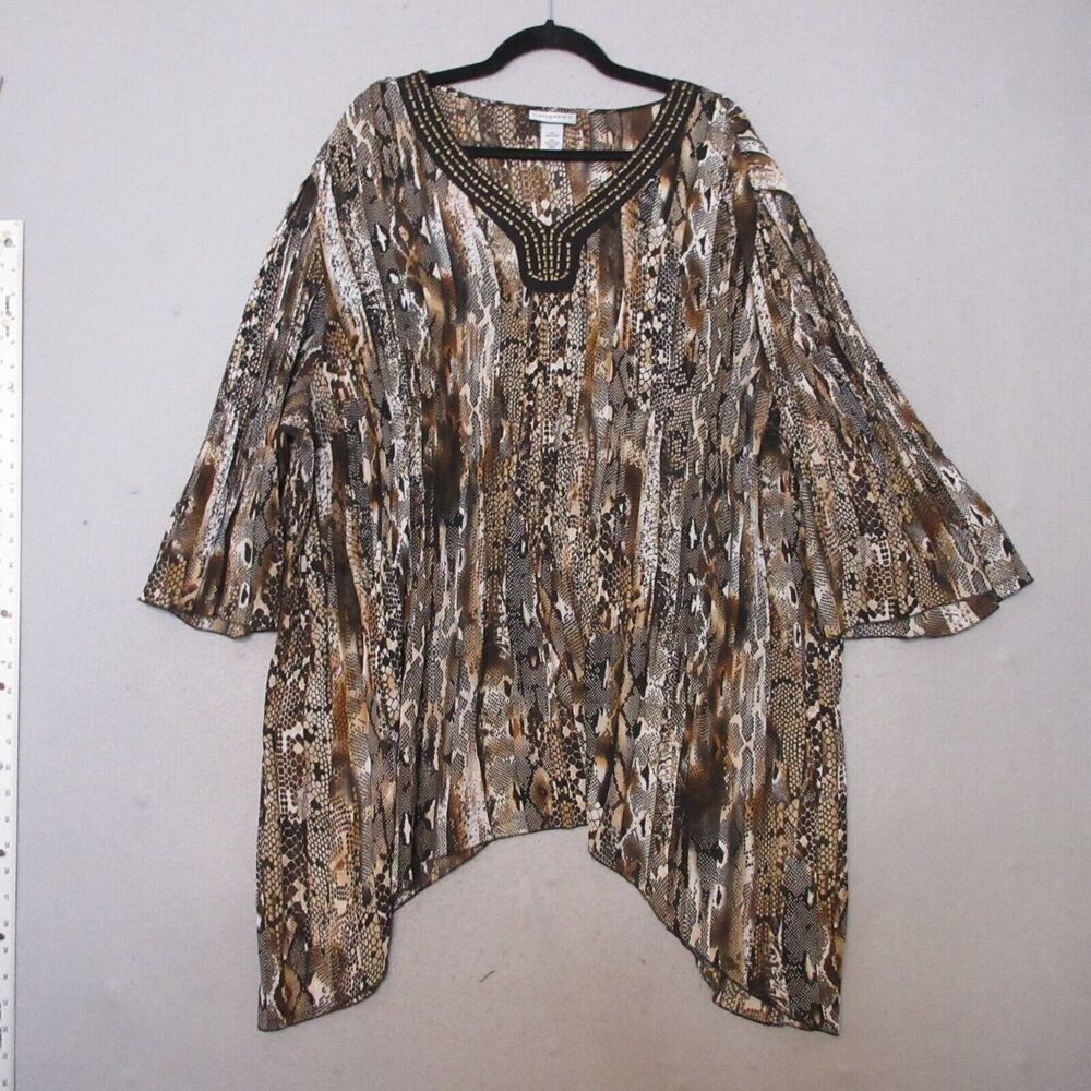 Catherines Top Tunic Plus 4X Snake Print Crinkle Studded Asymmetrical